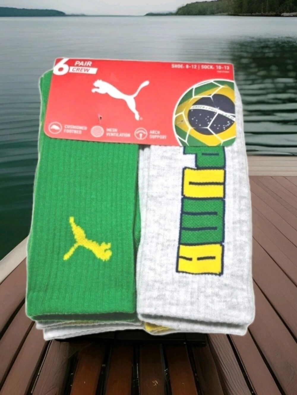 PUMA: MEN'S: (6) PACK: BRAZIL: CREW SOCKS: SOCCER: SIZE: 10-12: BRAND NEW